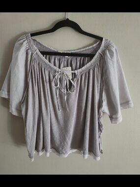 We The Free Star Dust Tee Size Medium Boxy 52% Linen 48% Cotton Lavender NWT